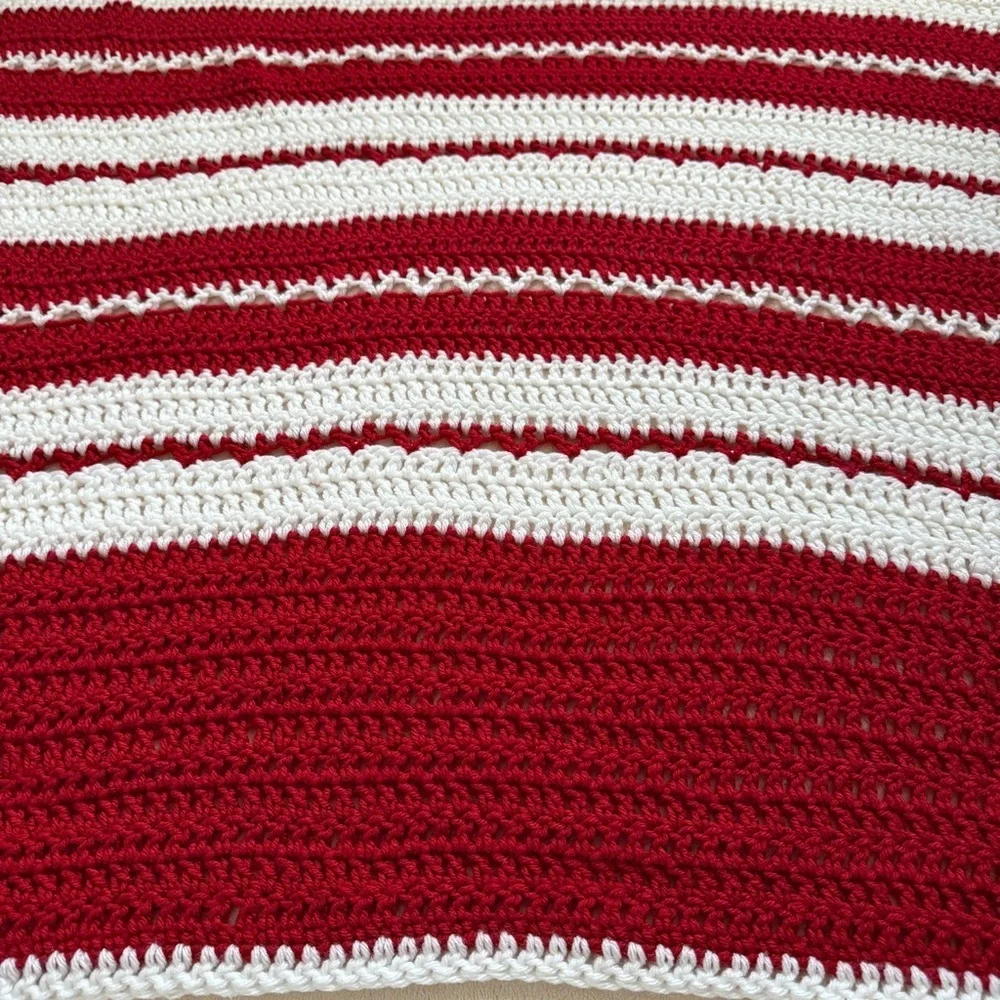Red and White Striped Pattern Crochet Throw